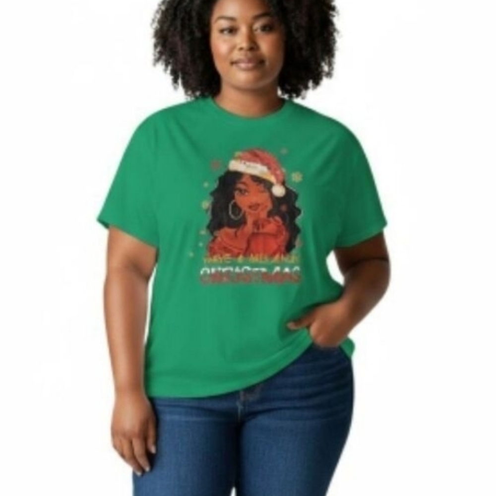 Green Have A Melanin Christmas Graphic Handmade Christmas T-Shirt - NWT - Picture 1 of 6